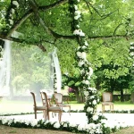 wedding ceremony set up at chateau wedding venue in france chateau de vallery
