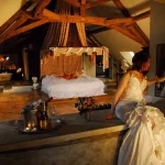 bride in bridal suite at chateau wedding venue in france chateau de vallery