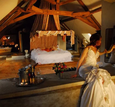 bride in bridal suite at chateau wedding venue in france chateau de vallery