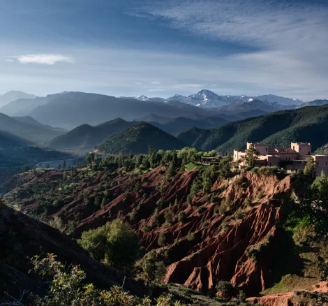 view of the atlas mountains from unique wedding venue in morocco kasbah bab ourika