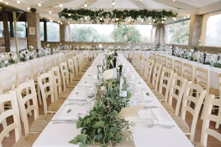 wedding tables at wedding venue in tuscany villa lena