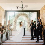 bride and groom wedding ceremony at wedding venue in tuscany villa lena