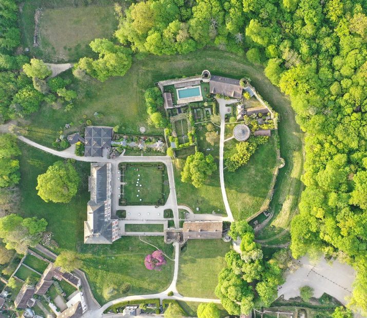 aerial view over french wedding venue chateau de vallery