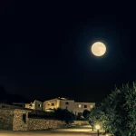 moon above vineyard wedding venue in Barcelona Spain Masia cabellut