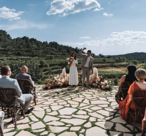 wedding ceremony outdoors at vineyard wedding venue in Barcelona Spain