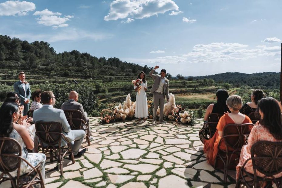 wedding ceremony outdoors at vineyard wedding venue in Barcelona Spain