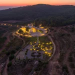 aerial view at night time above private estate wedding venue in Barcelona Spain Masia cabellut