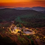 aerial view at night time above best vineyard wedding venue in Barcelona Spain