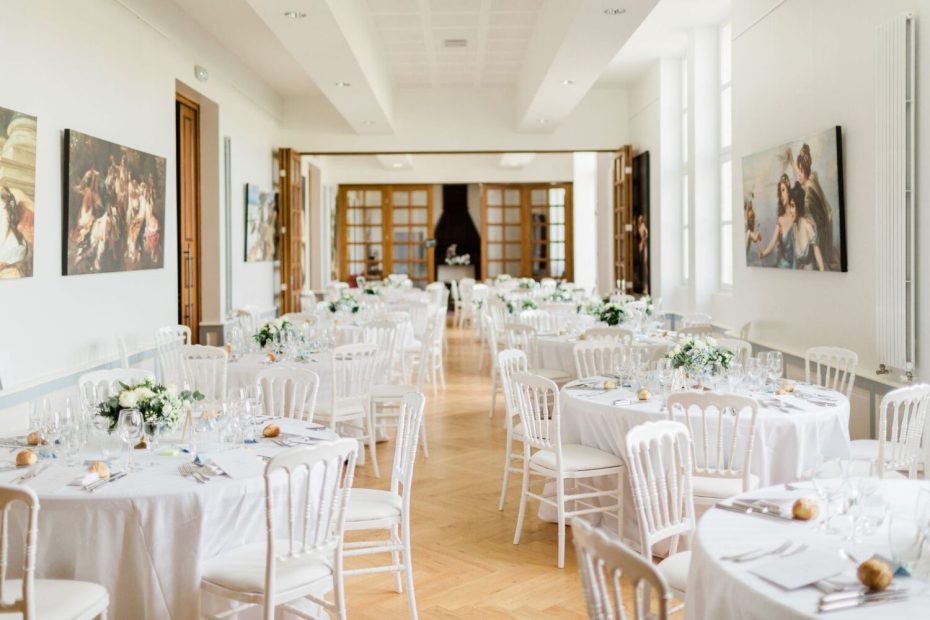 Dining ball room at french chateau wedding venue in the loire valley chateau de jalesnes