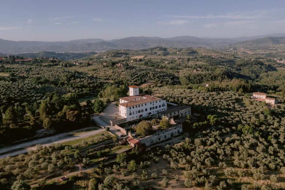 Drone shot of wedding venue Villa-Corsini, Italy