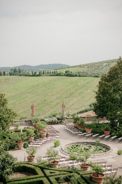 View of garden at wedding venue Villa Corsini, Italy