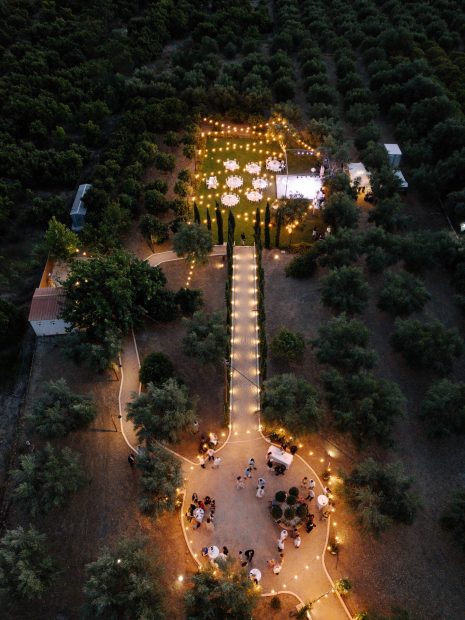 Drone shot of wedding venue Cambo's Estate, Greece