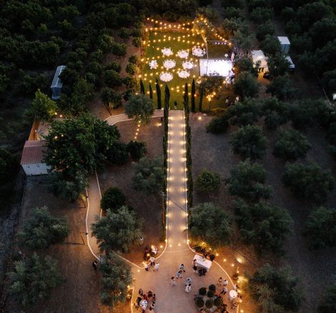 Drone shot of wedding venue Cambo's Estate, Greece