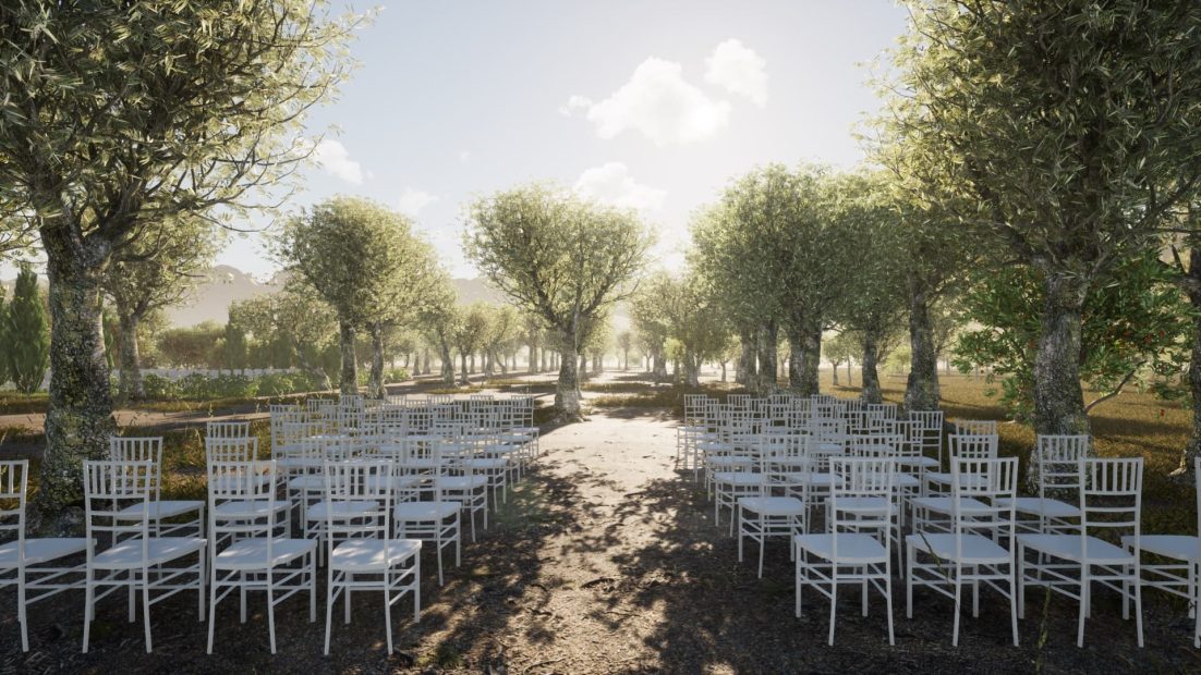 Chairs and aisle at wedding venue Cambo's Estate, Crete