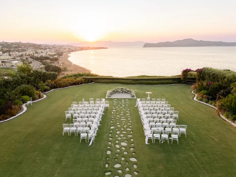 Drone shot of wedding venue Sea View by En Kipo, Crete