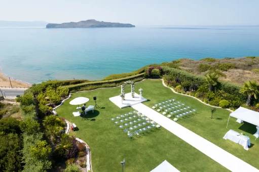 Drone shot of wedding venue Sea View by En Kipo, Crete