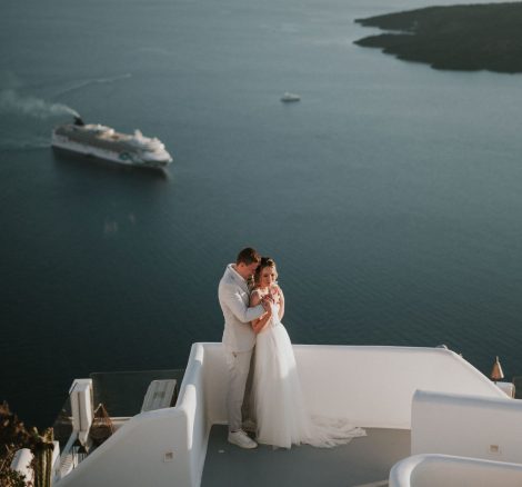 Married couple at wedding venue Cocoon Suites, Santorini