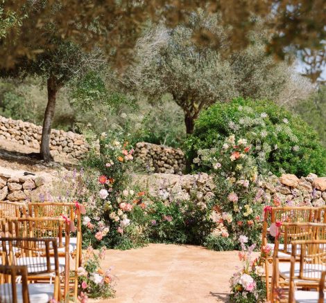 Wedding aisle at wedding venue Can Frare, Ibiza, Spain