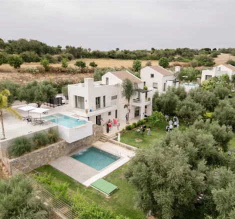 Drone shot of wedding venue Arbora Olea Luxury Resorts, Greece