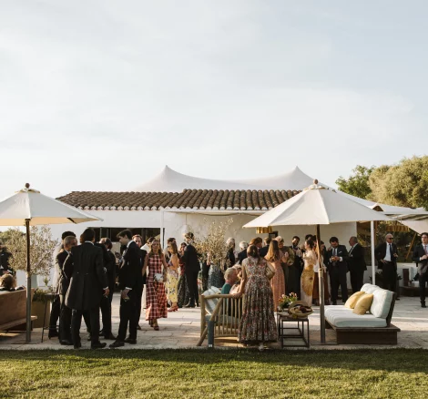 Guests outside at wedding venue Amagatay Menorca