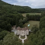 Drone shot of wedding venue Chateau de Pont Bourgue