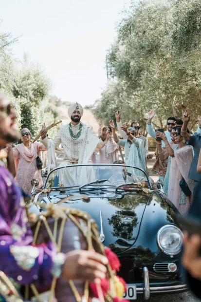 Image of married couple in car at wedding venue Arbora Olea Luxury Resorts, Greece