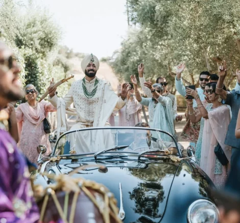 Image of married couple in car at wedding venue Arbora Olea Luxury Resorts, Greece
