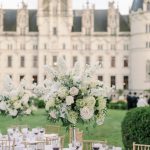 Table setting in front of wedding venue Chateau Challain