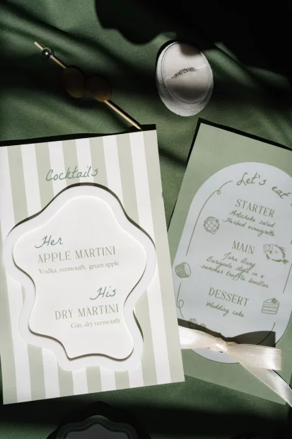 Green Striped Wedding Stationary at Chateau de Pont Bourguet