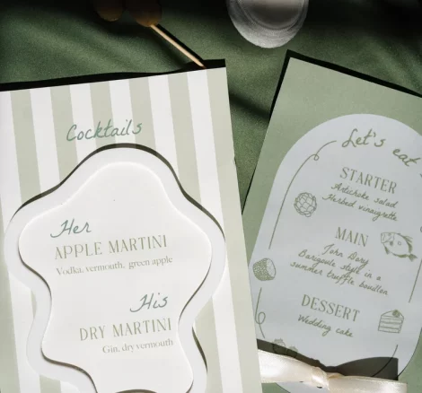 Green Striped Wedding Stationary at Chateau de Pont Bourguet