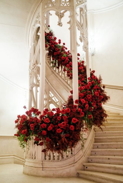 Chateau Challain Wedding Venue In France, Floral Staircase
