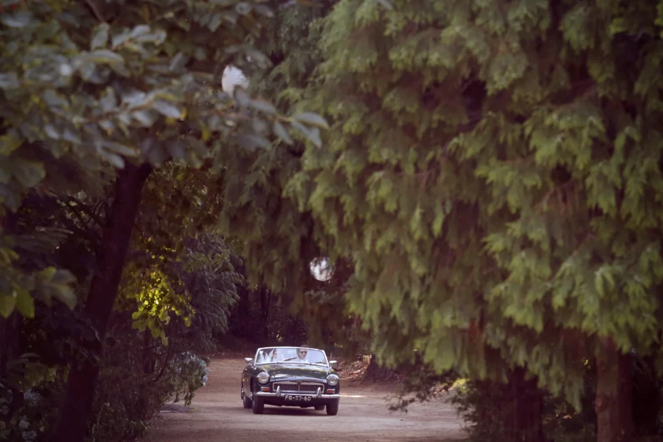 Image of car driving down entrance to wedding venue Quinta do Jordão, Portugal
