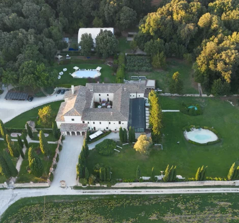 Drone shot of wedding venue San Pietro sopra le Acque, Italy