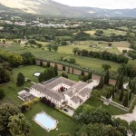 Drone shot of wedding venue San Pietro sopra le Acque, Italy