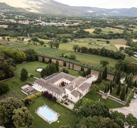 Drone shot of wedding venue San Pietro sopra le Acque, Italy
