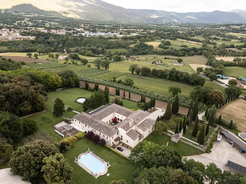 Drone shot of wedding venue San Pietro sopra le Acque, Italy