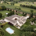 Drone shot of wedding venue San Pietro sopra le Acque, Italy