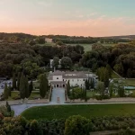 Drone shot of wedding venue San Pietro sopra le Acque, Italy