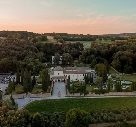 Drone shot of wedding venue San Pietro sopra le Acque, Italy