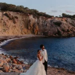 Image of married couple on a beach at wedding venue Elixir Ibiza