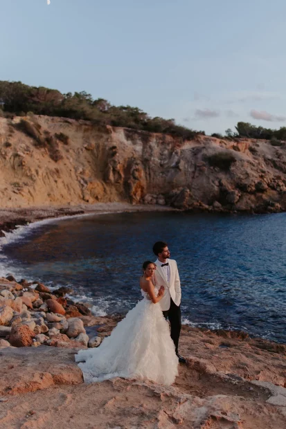 Image of married couple on a beach at wedding venue Elixir Ibiza
