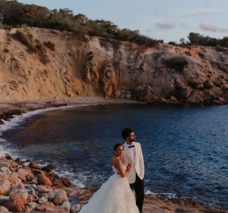 Image of married couple on a beach at wedding venue Elixir Ibiza