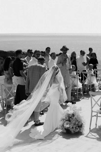Image of bride walking down the aisle at wedding venue Elixir Ibiza