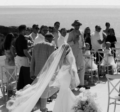 Image of bride walking down the aisle at wedding venue Elixir Ibiza