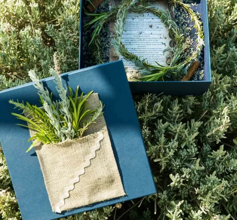 Image of flower crowns at wedding venue Villa Aphea, Greece