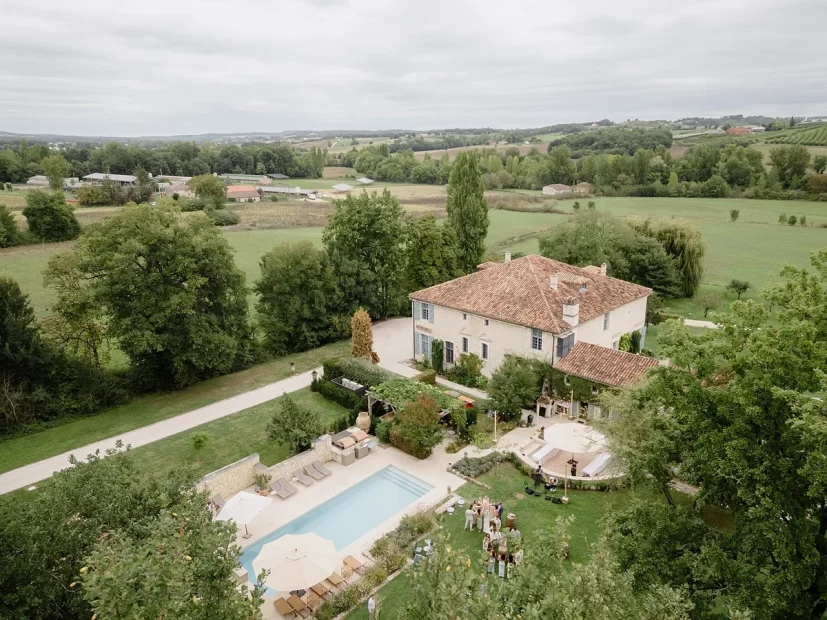 Drone shot of wedding venue Domaine Du Rodier, France