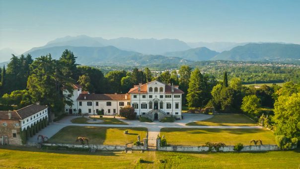 Aerial view of wedding venue Villa Gallici Deciani in Northeastern Italy