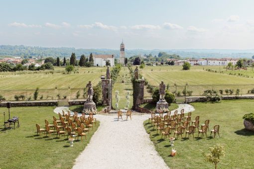 Ceremony in the gardens of Villa Galicia Deciani Wedding Venue In Italy