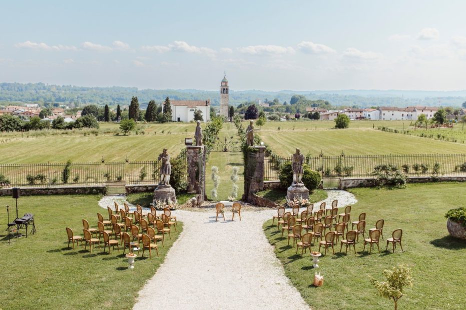 Ceremony in the gardens of Villa Galicia Deciani Wedding Venue In Italy