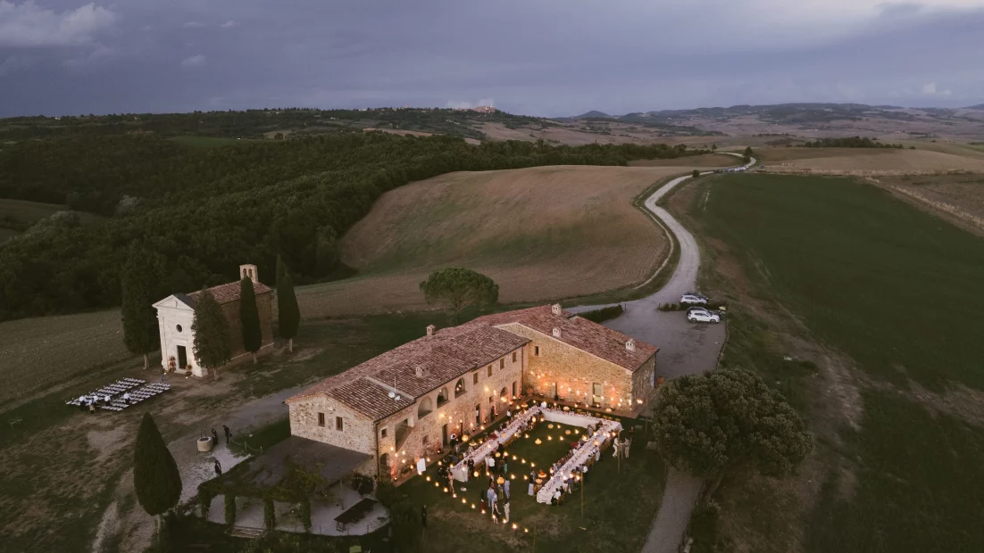 Drone shot of wedding venue Vitaleta